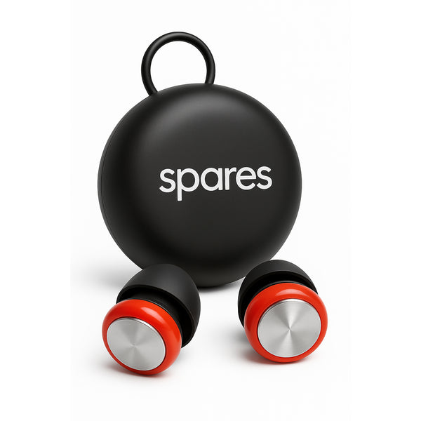 Spares high fidelity earplugs with silicone cup and stainless steel filter on white background